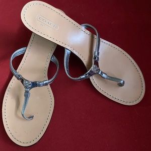 Coach small wedge sandals silver size 8.